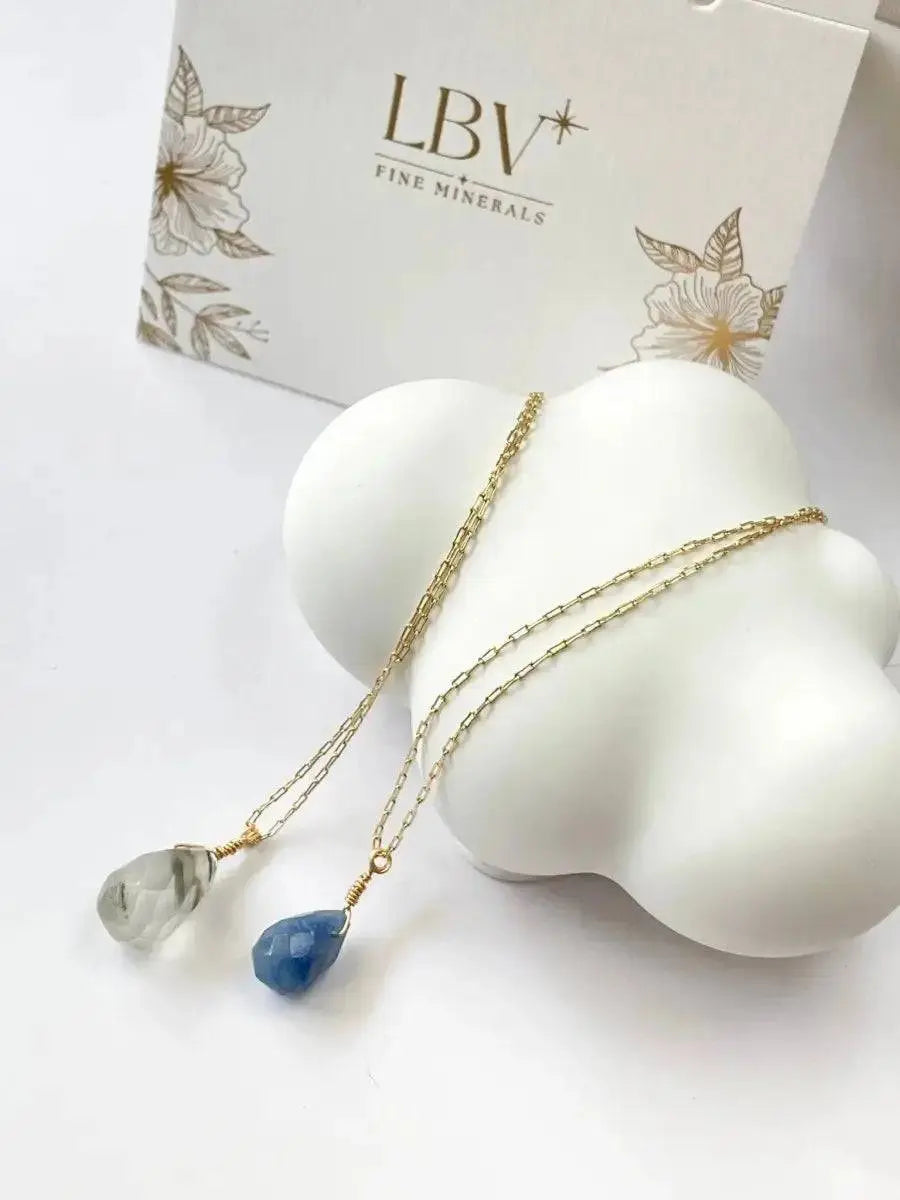 “Soul Drop” – Teardrop Gemstone Necklace in Chlorite Quartz or Blue Aventurine LBV Crafts