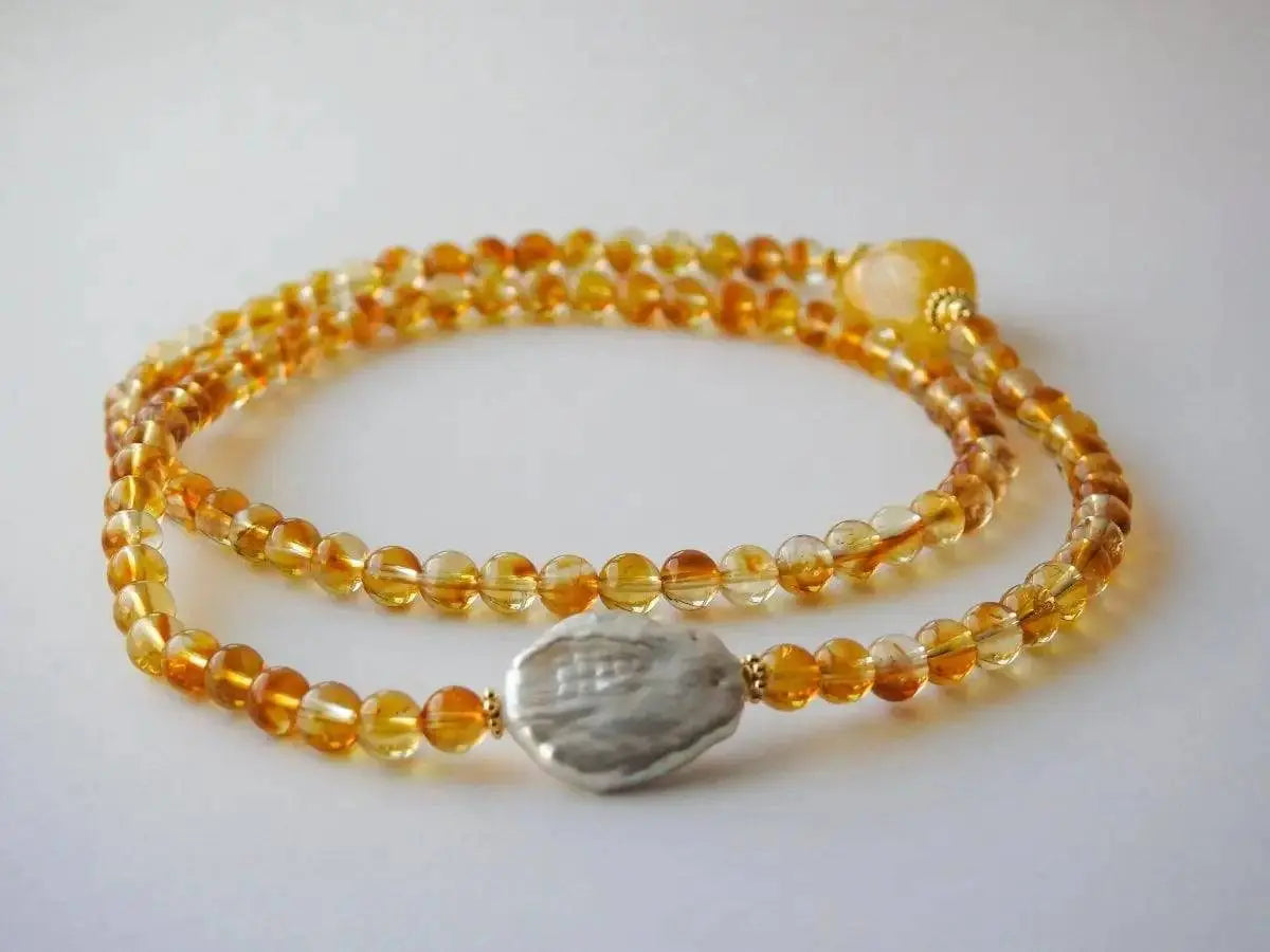 "Golden Glow" – Yellow Quartz & Baroque Pearl Stretch Necklace or Bracelet LBV Crafts Jewelry